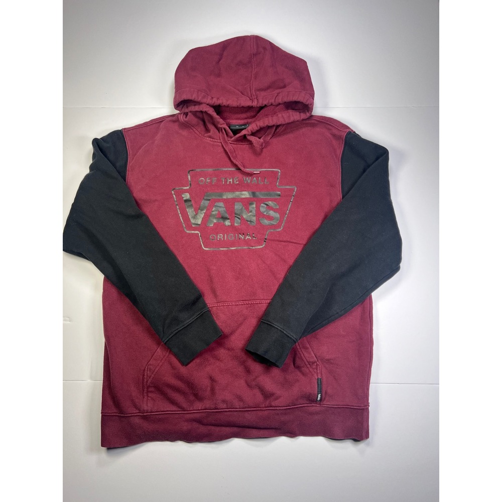 Vans Hoodie Mens L Maroon Black‎ Off The Wall Graphic Colorblock Pullover